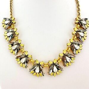 J Crew Necklace in Gray and Yellow Rhinestones and Gold Tone Chain
